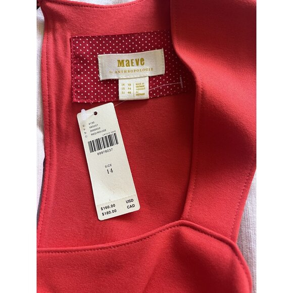 NWT Anthropolgie Maeve Red Squarneck Dress 14 - Picture 14 of 16